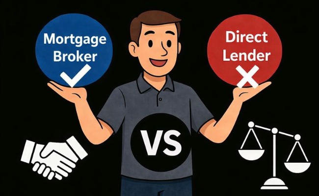 Mortgage broker vs direct lender comparison showing broker advantages