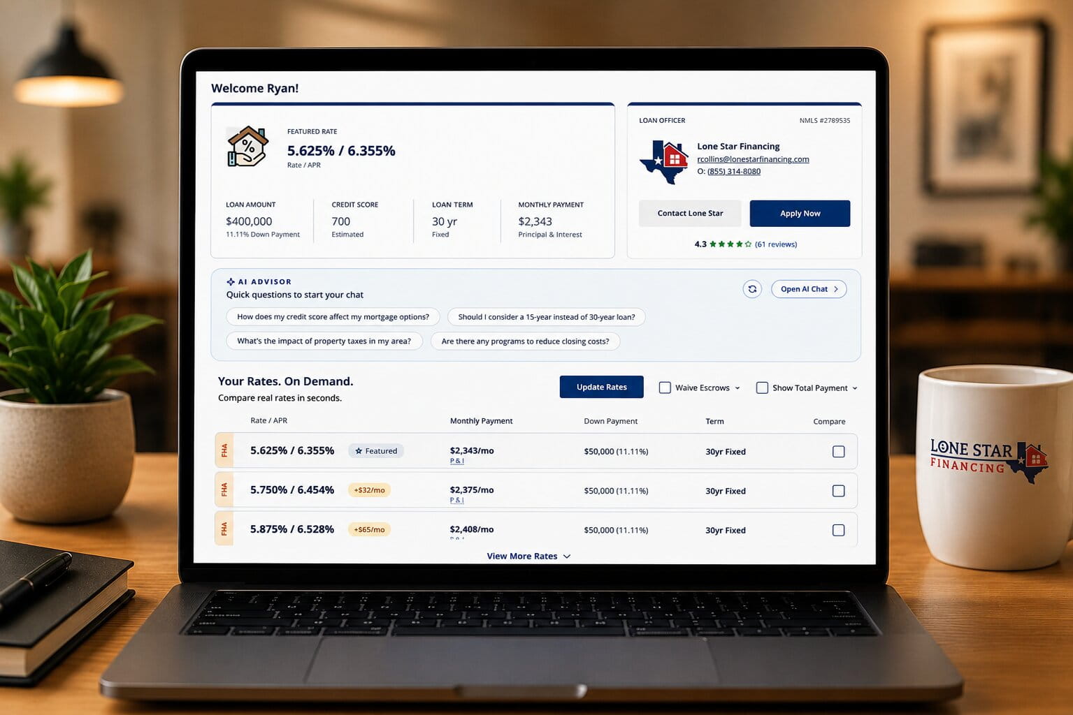 Texas home loan  rate quotes from Lone Star Financing